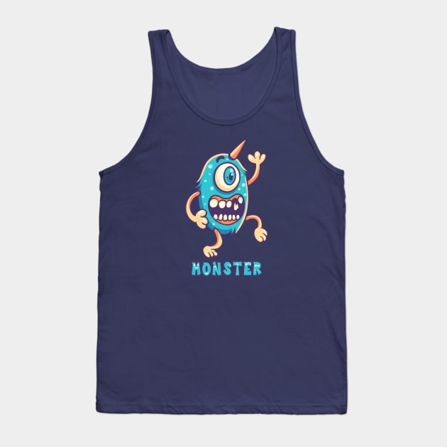 Blue Monster One Eye Text Tank Top by yudabento